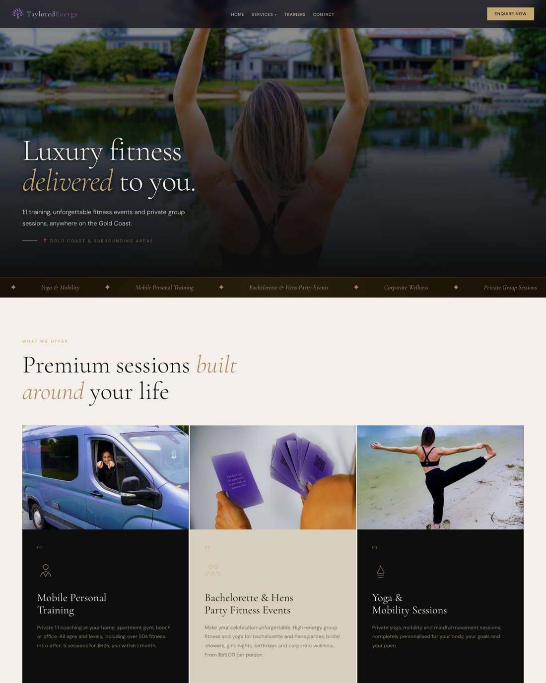 Taylored Energy mobile personal training website designed by Studio Willow